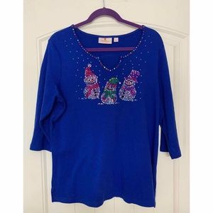 Quacker Factory Snowman Christmas Top Shirt Bling